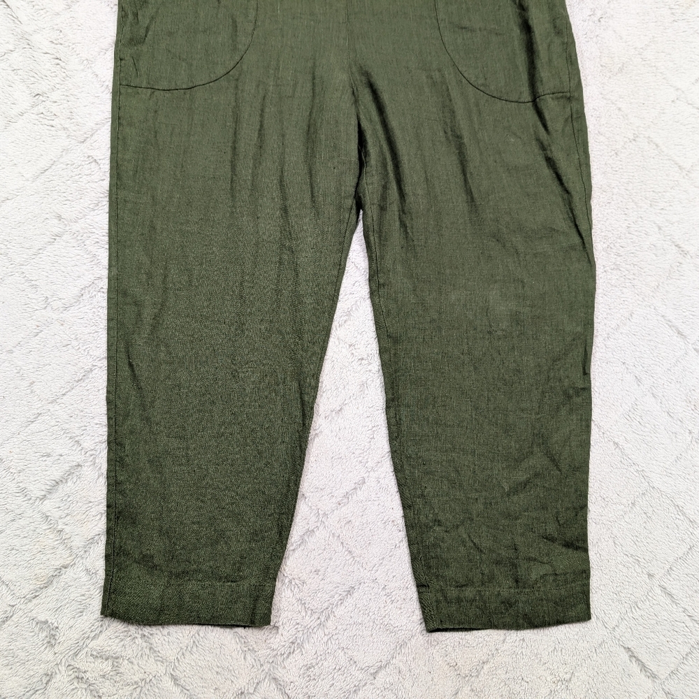 Linenfox Jumpsuit Womens L/XL Green Linen Martin Coverall Snap Up Minimalist - Picture 4 of 9